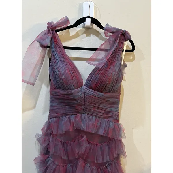 Jovani Gown Tiered Ruffle Mesh Size 4 Train One Of A Kind Romantic Prom Dress - Image 4