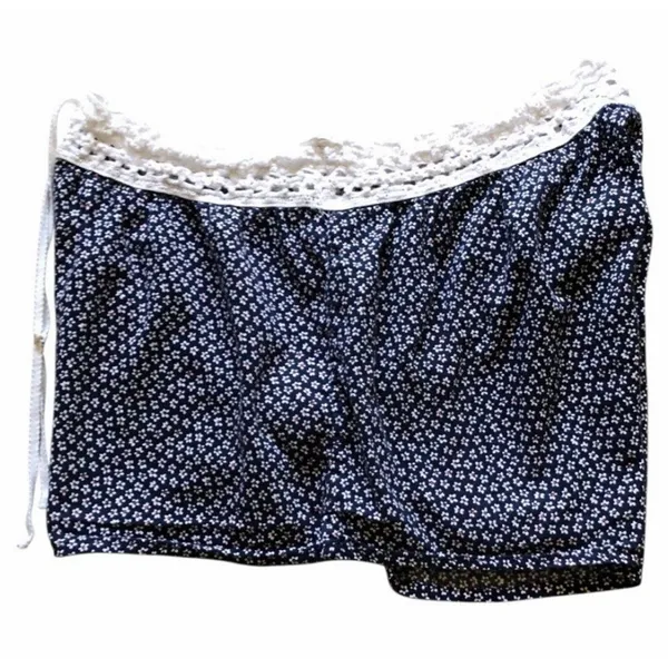 Aerie Navy Floral Lounge Shorts Crochet Waist Drawstring Women’s Large - Image 6