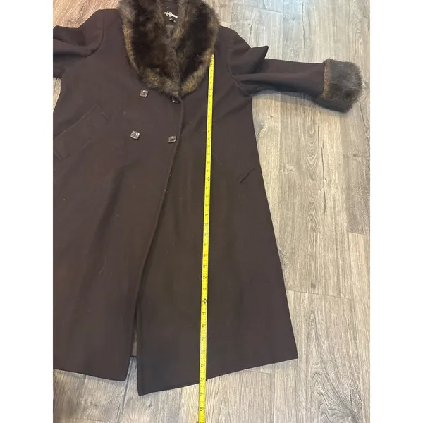 Vintage JP 1893 Women's Wool Brown‎ Faux Fur Trim Double Breasted Coat Size 8 - Image 8