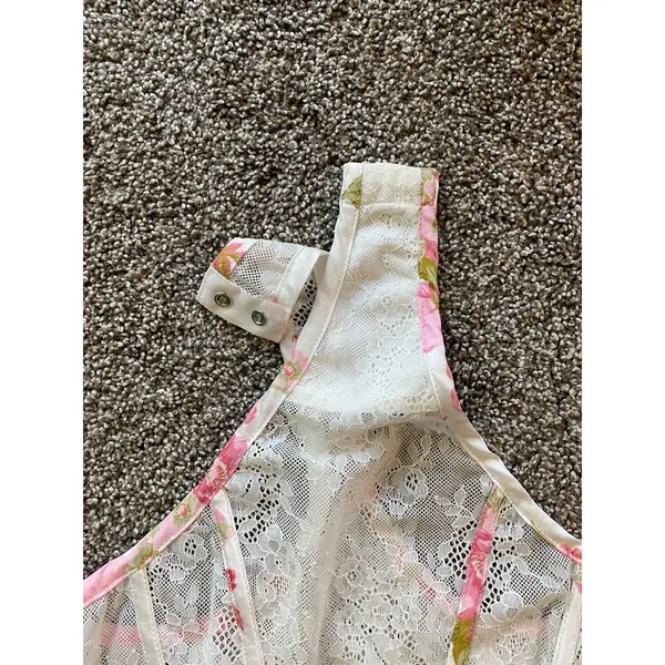 For Love & Lemons Floral Lace Bustier Bodysuit Small Pink White - Image 5