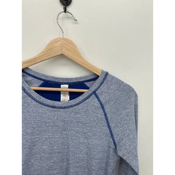 Lucy Lucytech‎ Blue Striped Long Sleeve Workout Shirt Women Sz S Cinch Thumbhole - Image 5