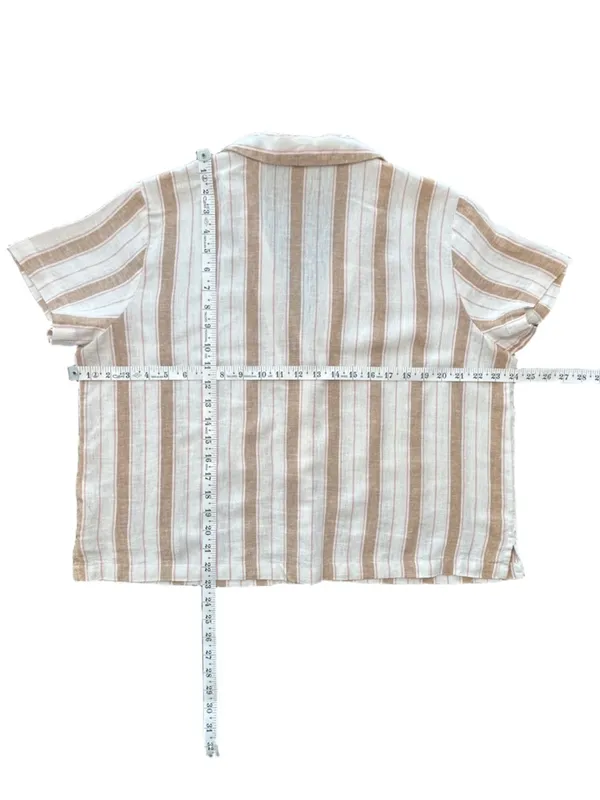 Universal Threads striped linen blend earth tones button down short sleeve top L - Image 6