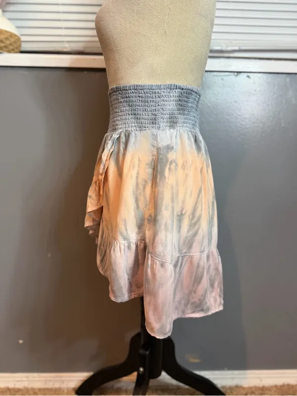 Vintage Havana Pastel Tie Dye Ruffle Skirt Smocked Waist Boho Small - Image 5