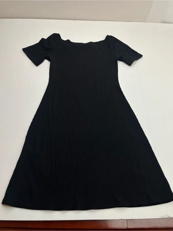 Reformation Classic Black Ribbed Short Sleeve Scoop-neck Dress Womens XS Stretch - Image 9