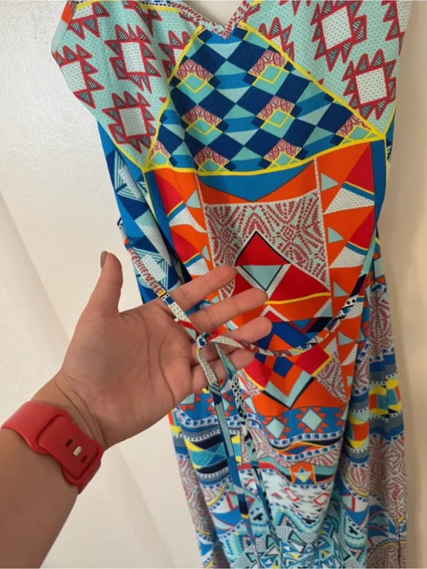 Willa Geometric Tribal Aztec Print Maxi Dress Size M Multicolor Summer - Image 4