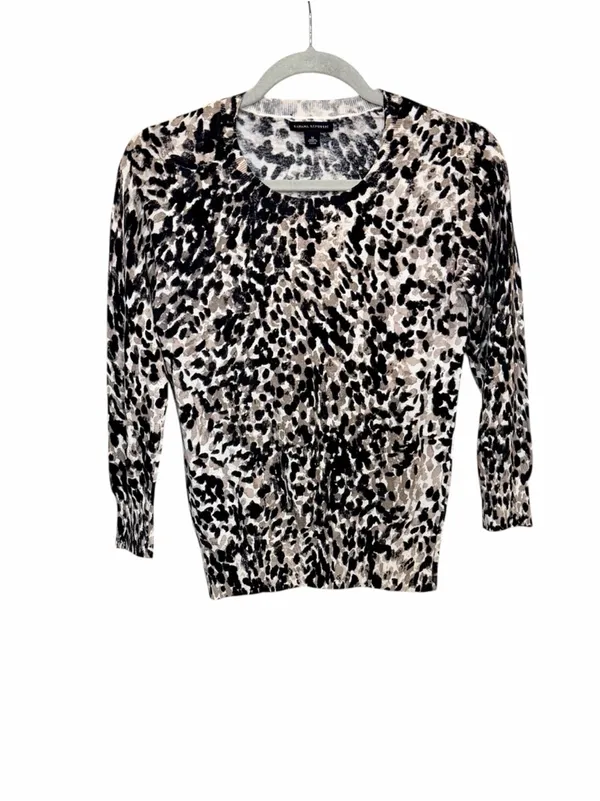 Banana Republic Gray Black & White Leopard Print Crew Neck Knit Sweater Sz S - Image 4