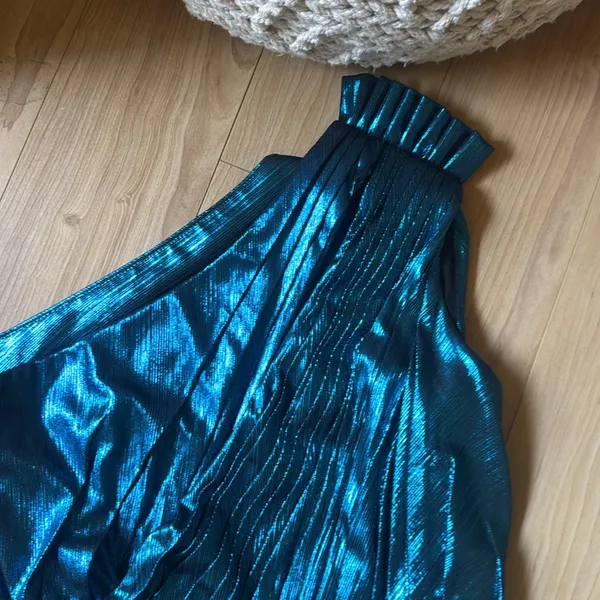 Retrofete metallic Blue One-Shoulder Dress - Image 3