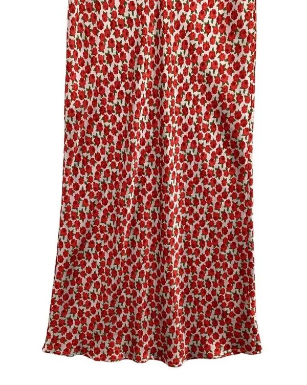 Topshop Womens Maxi Skirt SIze‎ 2 Red Floral Print Long Satin Full Length - Image 3