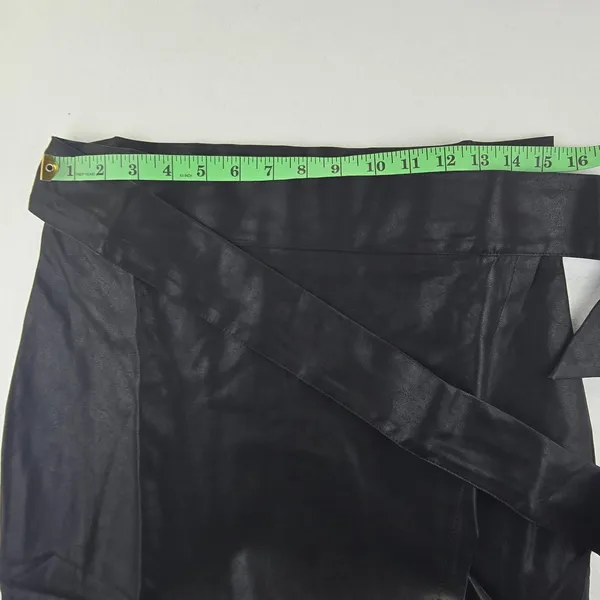 GRACIA‎ NWT Faux Leather Wrap Midi Skirt Black Tie Waist Pencil Skirt Size Large - Image 6