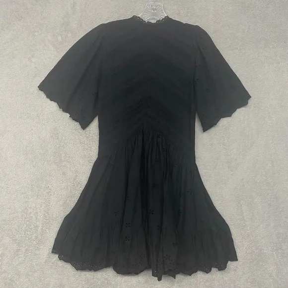 Madewell Dress Size 00 Black Eyelet Flutter‎ Sleeve Mini Cotton Sundress NU556 - Image 6
