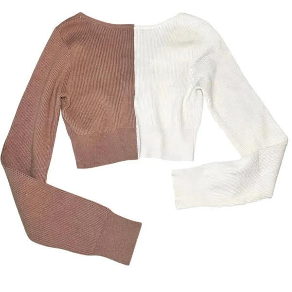 Wild Fable Color Block Crop Cardigan Soft Rib Knit Coquette Sweater S Cream - Image 3