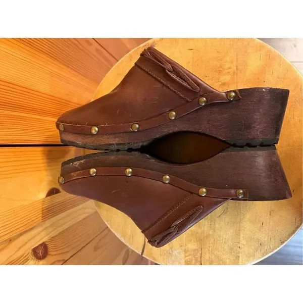 Ruff Hewn Wood Clogs 7M Brown Leather - Image 5