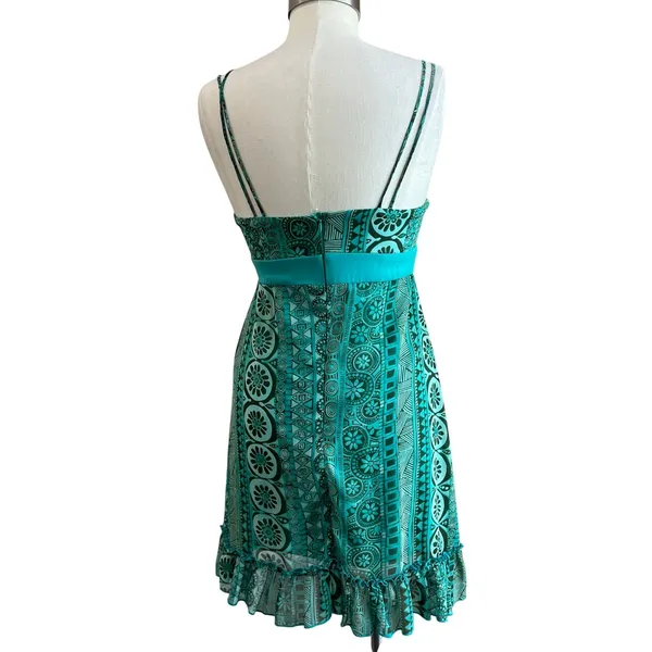 Y2K Love Tease Green Floral Geometric Print Front Bow Baby Doll Dress Size 5‎ - Image 2