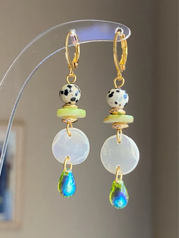 Handmade unique retro vintage fairy boho style dangle earrings🌀🍃💛 - Image 3