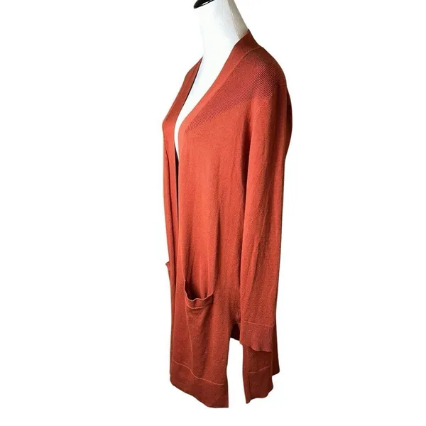Alexandra + Oak Pumpkin Spice Orange Long Open Front Cardigan‎ Pockets Sz Medium - Image 2