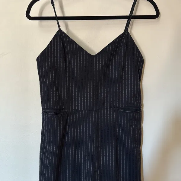 Anthropologie Size 2 Black Wide Leg‎ Pin stripped Jumpsuit - Image 8