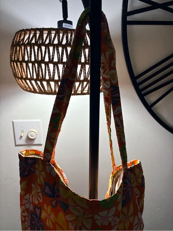 Handmade Barbie Floral Orange Canvas Tote - Colorful Summer Print - Image 3
