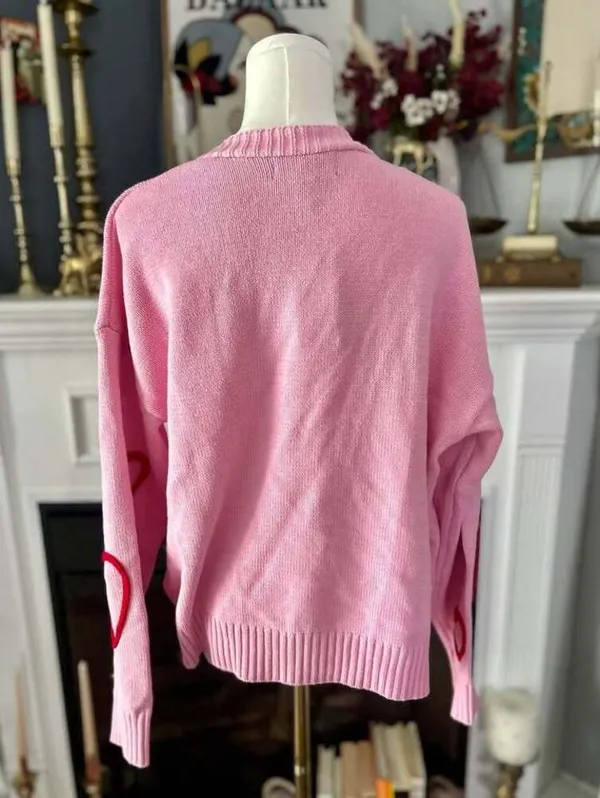 Pink Cardigan with Red Hearts NWT Women’s Size Large - Image 5