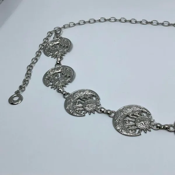 Vintage Y2K Celestial Silver Sun and Moon Chain Belt, 19.5–39 Inches, X7GA1149 - Image 7
