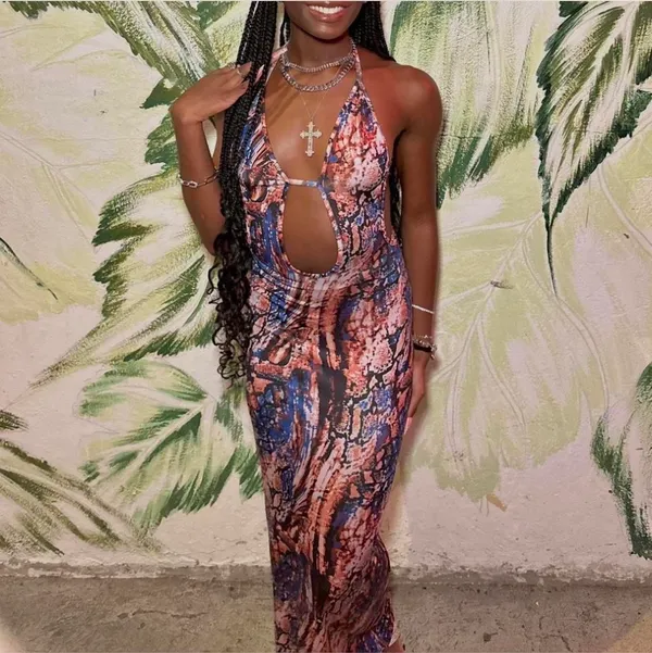 SheIn Marble Print Low Back Cutout Maxi Dress - Image 2