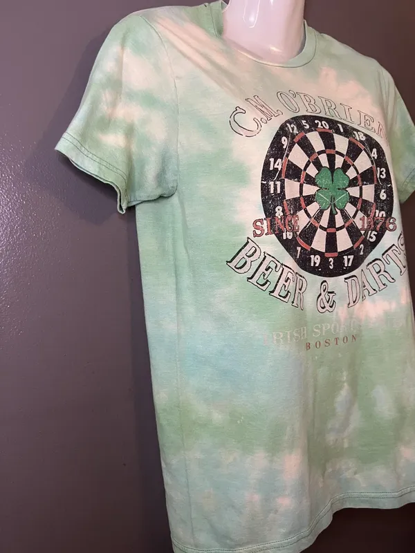 Sonoma Shirt Womens Small Green Tie Dye C.M. O'Brien Beer Darts Graphic Tee Top - Image 3