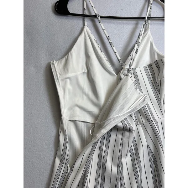 Love Tree Womens Wide Leg Jumpsuit White Black Striped Criss Cross Back Large - Image 7