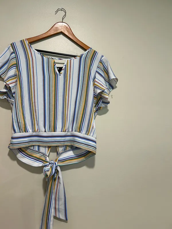 Semi cropped striped top Blue Size L - Image 2