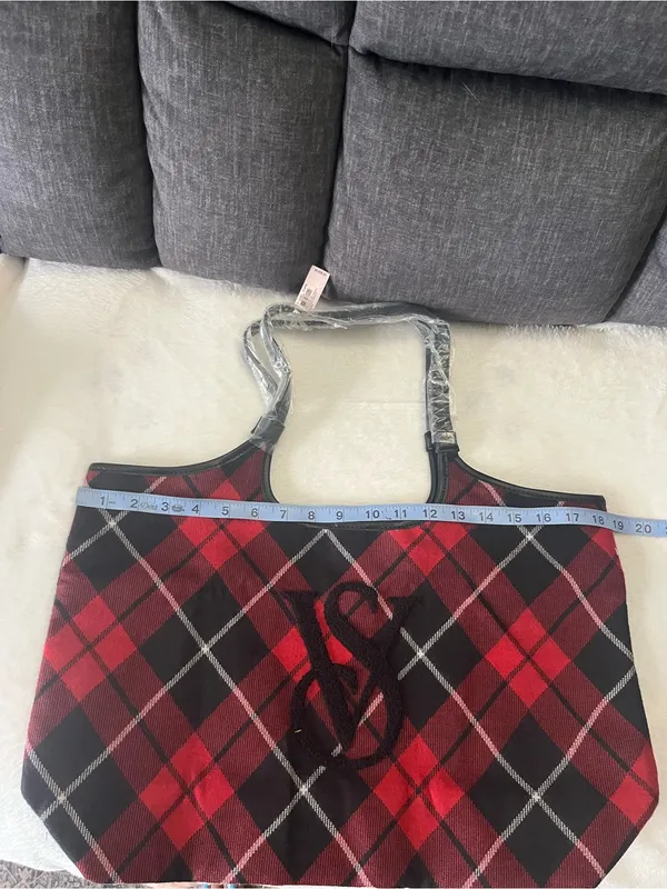 Plaid Tote Bag with Monogram Accent - Image 5