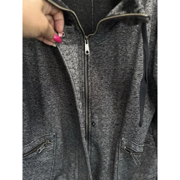 American Eagle Gray Zip Up Sweat Jacket Zip Pockets Snaps Size‎ Large Warm - Image 3