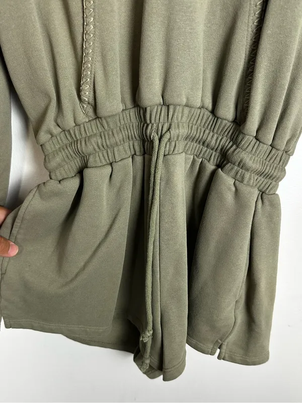 Natural Life Charlie V-Neck Hooded Cotton Green Pocket Romper Sz M - Image 3