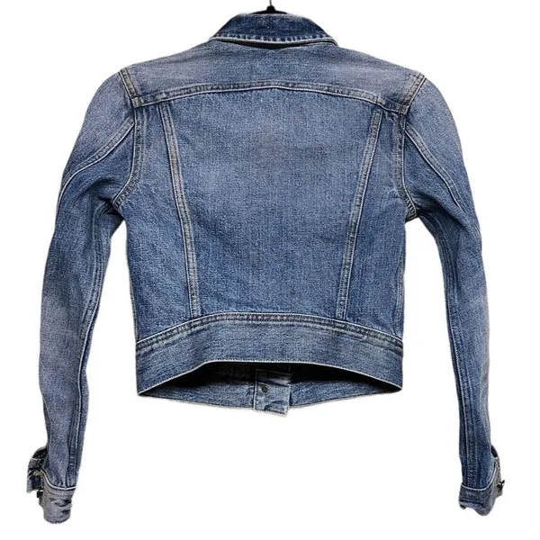 Aritzia TNA The Tina Crop Washed Denim Light Blue Jacket‎ Biker Style Size XS - Image 2