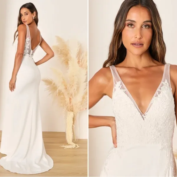 LULUS Bridal Wedding Elegant Sophisticated Sexy Floral Mermaid Trumpet Gown - Image 4