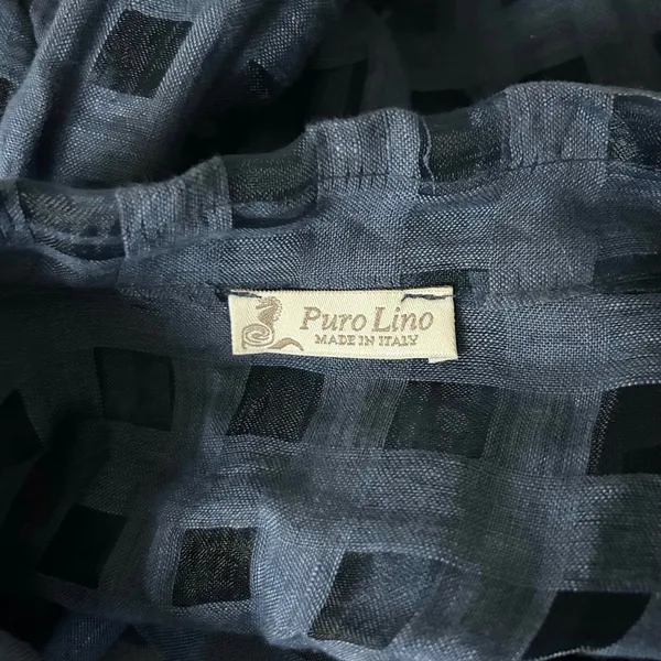 Puro Lino Navy Blue 100% Linen Sheer Check Button Down Shirt Made in Italy Sz M - Image 4