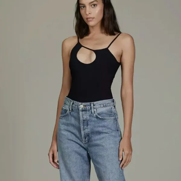 Alix Nyc Dorest Asymmetrical Neckline‎ Cutout Bodysuit Small Black - Image 3