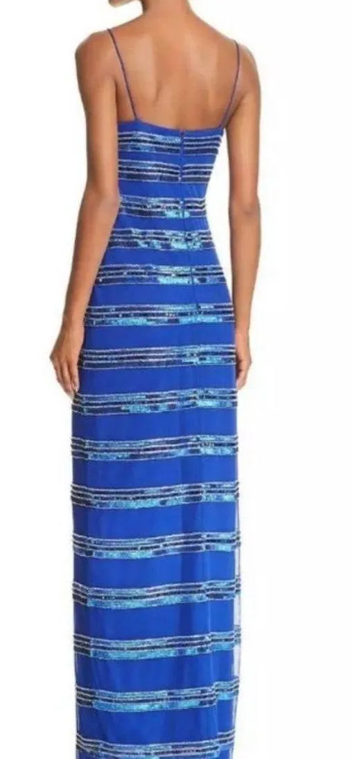 Aidan Mattox Blue Beaded Column Gown - Image 2
