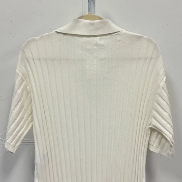NWY H&M Women's‎ Cream Ribbed Knit Polo Shirt Short Sleeve V-Neck Top Size Small - Image 5