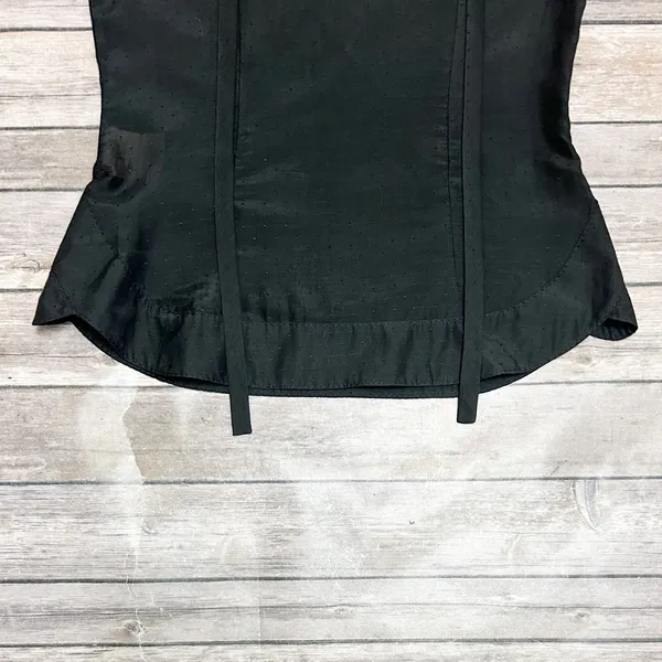 Omorika Black Sheer Polka Dot Sleeveless Ruffle Tie Collar Silk Blend Top 2 - Image 4