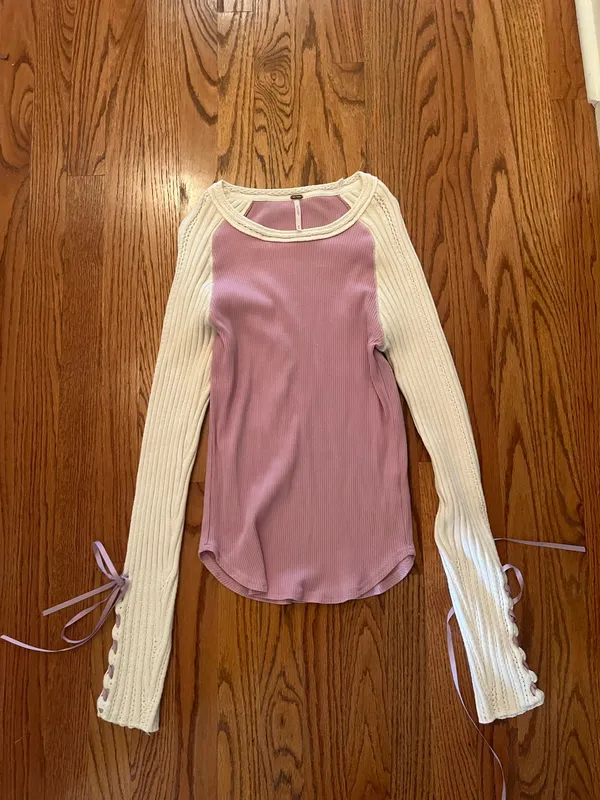 Free People Purple Ribbed Long Sleeve Top - Image 3