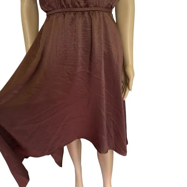 Steve Madden Chocolate Brown Satin Shark Bite Hem Dress Size XS - Image 5