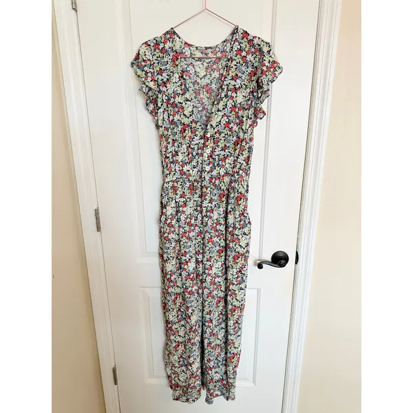 Free People Jumpsuit Womens XS Multicolor Floral Flutter‎ Sleeve Boho Jumpsuit - Image 8