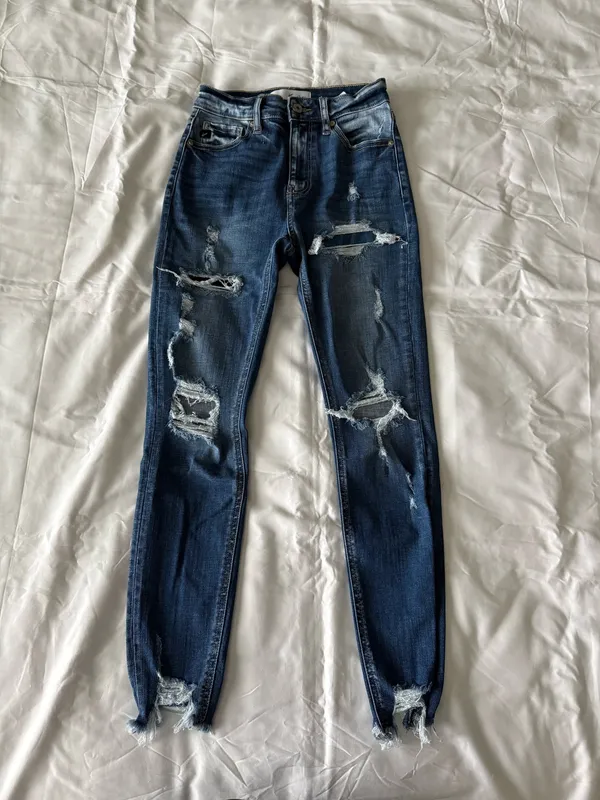 Medium Wash High Rise Distressed Ankle Jeggings - Image 2