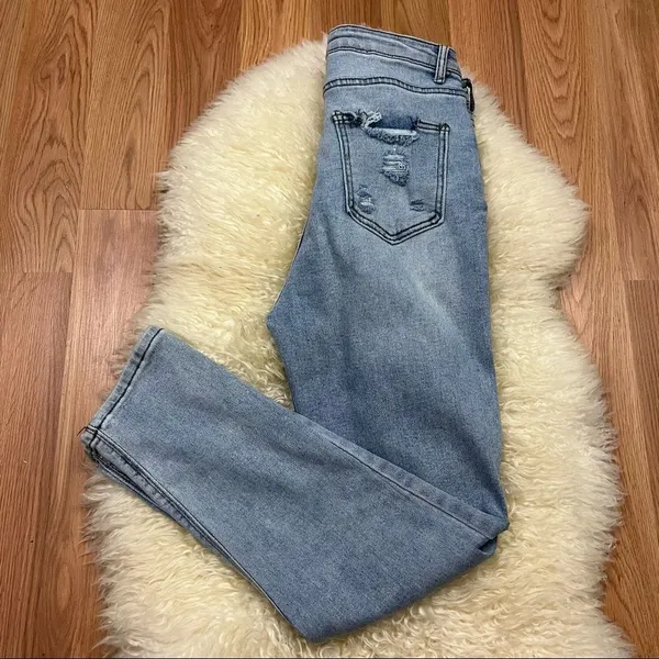 Blue B Buckle Light Wash Distressed High Waist Skinny Jeans L - Image 3