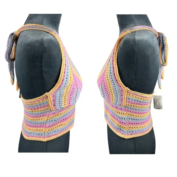 Hollister Crochet Halter‎ Top Small Boho Festival Knit Y2K Fairycore Summer NEW! - Image 5