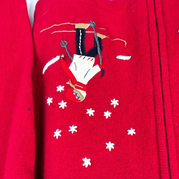 Jones NY Small Chrismtas Sweater Wool Cardigan Novelty Holiday Ugly‎ Red 1705 - Image 10