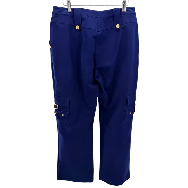 St. John Sport Marie Blue Cargo Pants 10 Gold Button Sailor Wide Leg Straight - Image 3