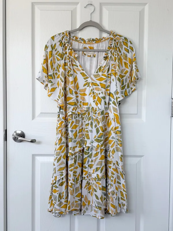 Anthropologie Mosaic Print Tiered Mini Dress with Flutter Sleeves - Image 2