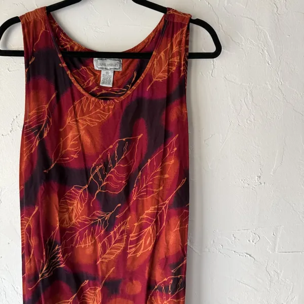 Jane Ashley Dress Vintage Large Red Orange Leaf Print Fall Sleeveless Maxi Boho‎ - Image 3