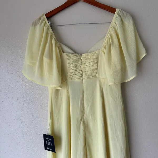 Lulu's Butter Yellow Flutter Sleeve Midi Dress Size Small - Image 9