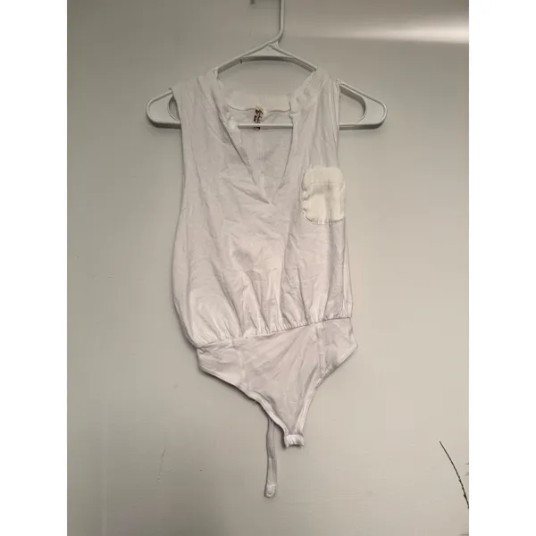 Intimately‎ Free People Womens White V-Neck Sleeveless Pocket Bodysuit Small - Image 2