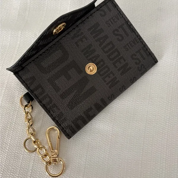Steve Madden Card Holder Mini Wallet Keychain Black Logo(B124) - Image 6